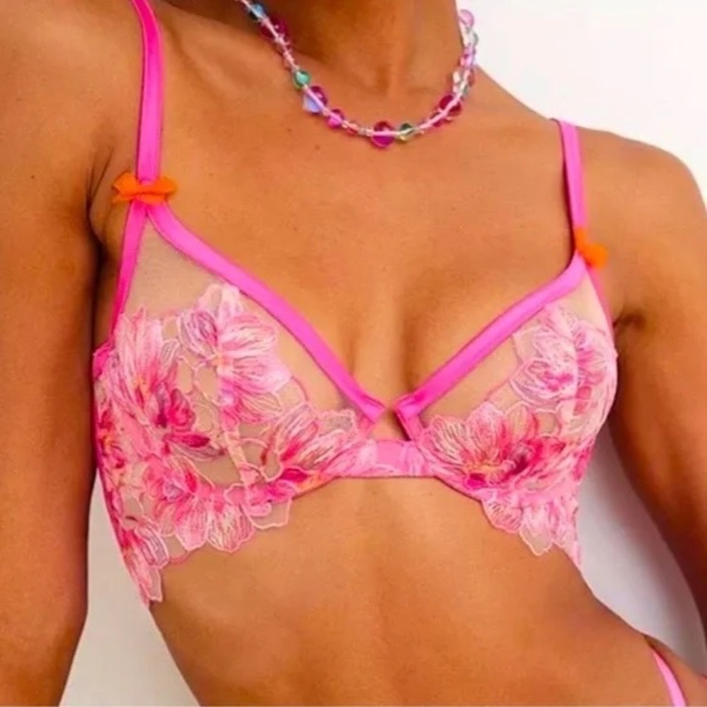 New! For Love and Lemons Hibiscus Embroidery Underwire Bra 31668